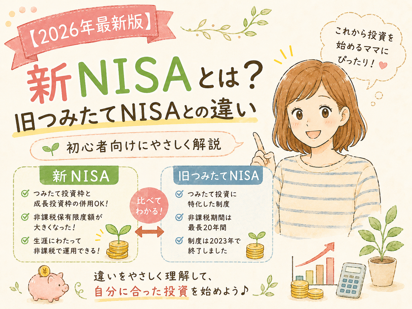 【2026年最新版】新NISAとは？旧つみたてNISAとの違いを初心者向けにわかりやすく解説