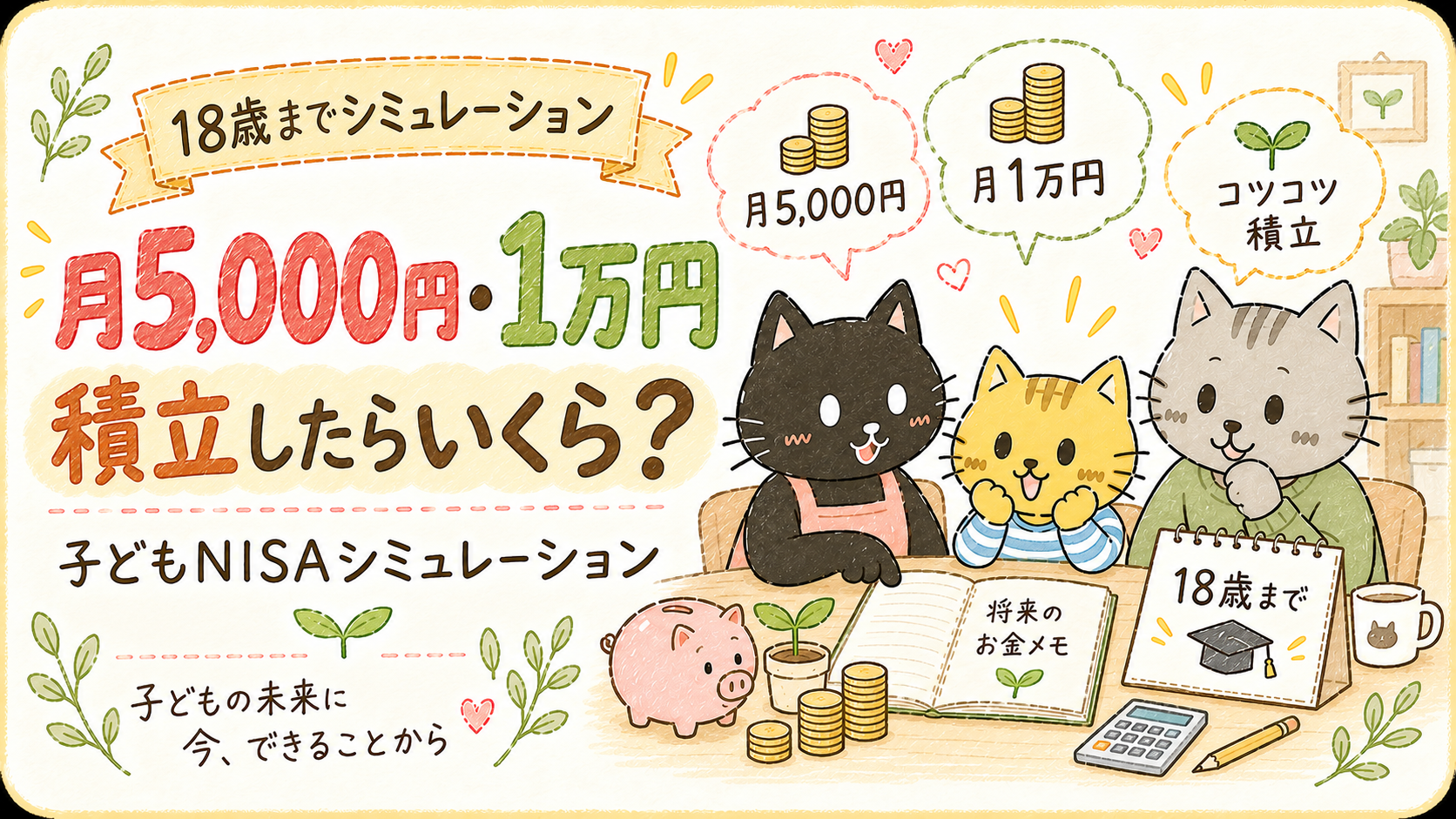 【子どもNISAシミュレーション】月5,000円・1万円を積立したらいくら？18歳まで計算
