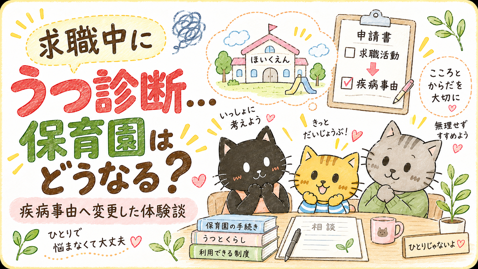 【体験談】求職中にうつと診断｜保育園は退園？福岡市で「疾病事由」に変更した流れ